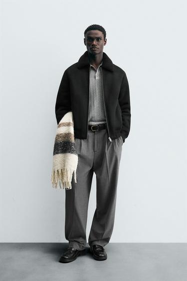 Zara DOUBLE FACED FAUX SUEDE JACKET - Black - Image 0