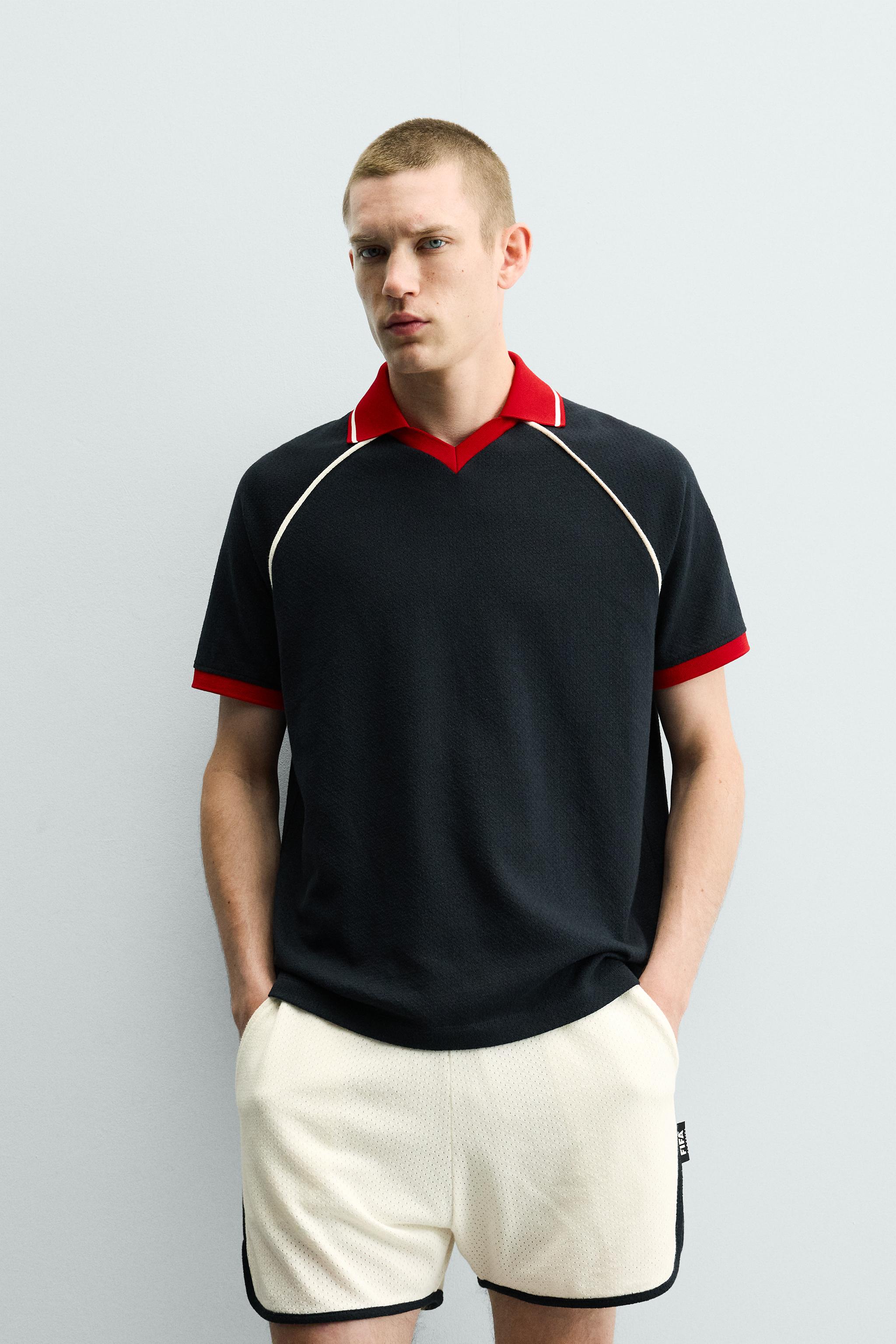 CONTRAST TRIM TEXTURED POLO — Navy blue