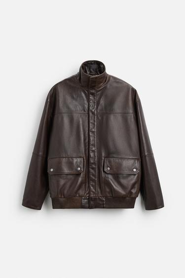 JAQUETA DE COURO - Marrom da Zara