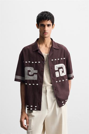 EMBROIDERED SHELL SHIRT - Burgundy by Zara