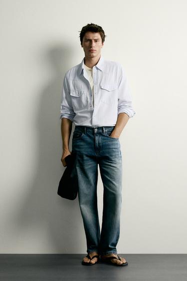 قميص "ويسترن" بقصة Regular fit من القطن والكتان - أزرق سماوى الخاص بـ Zara - صورة 0
