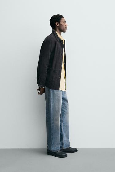 SUEDE LEATHER OVERSHIRT - Navy blue by Zara - Image 3
