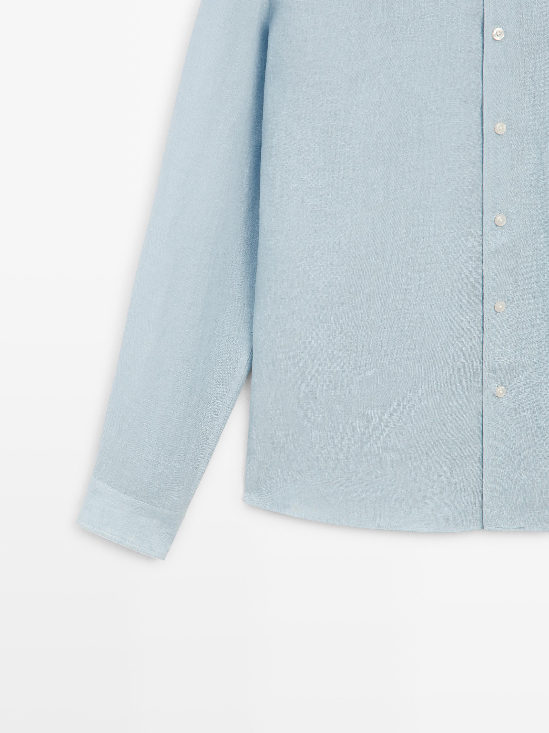 Textured 100% linen regular fit shirt