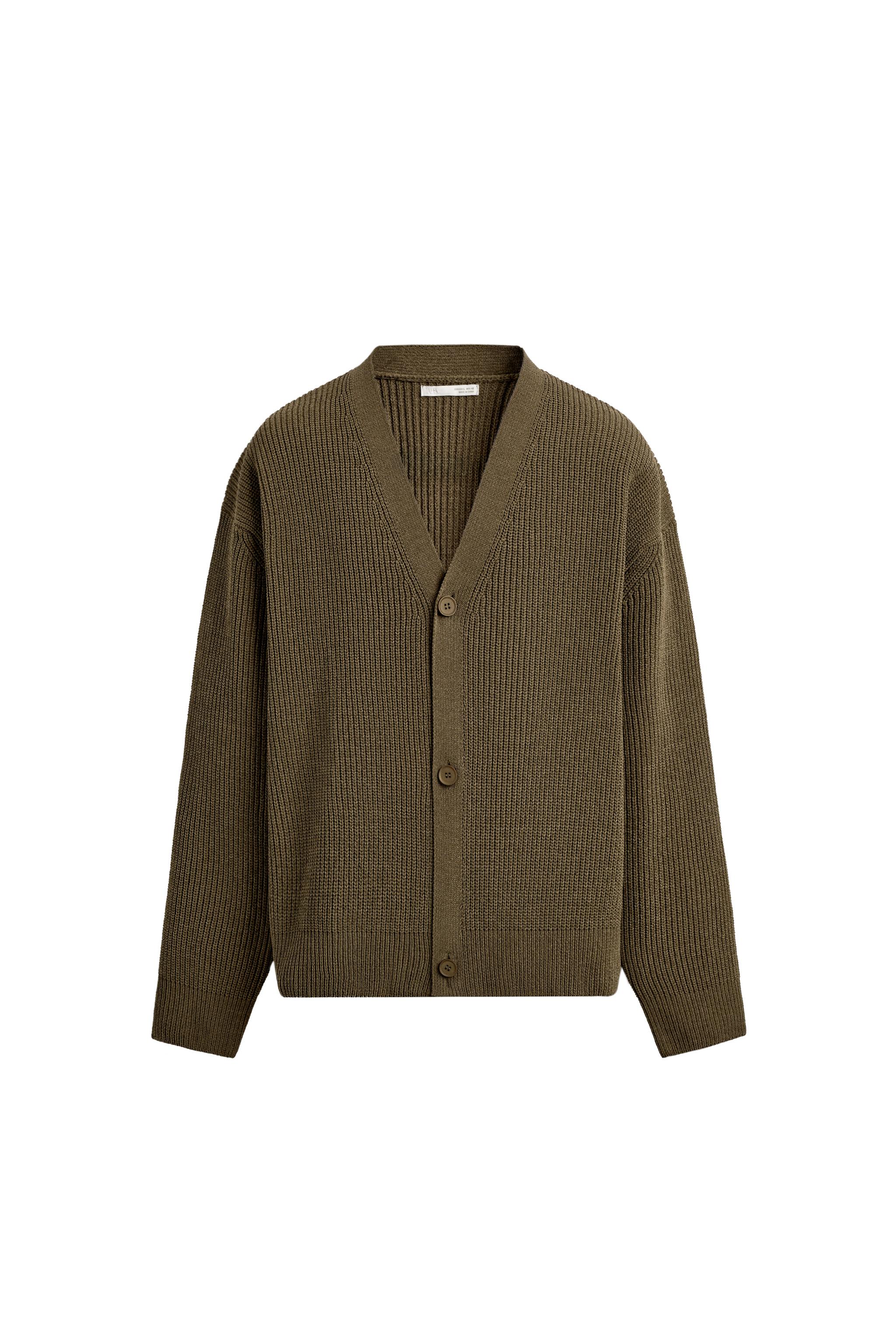 テクスチャードリラックスフィットカーディガン - カーキ | ZARA Japan