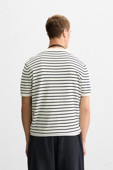 T-SHIRT EN MAILLE REGULAR FIT - Écru / Bleu de Zara - Image 2
