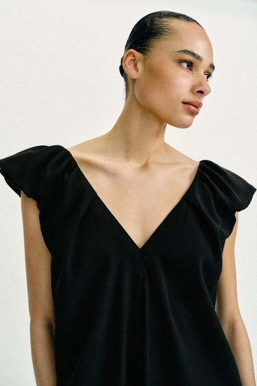 LONG DRESS WITH PUFF SLEEVES - Black by Zara - Image 3