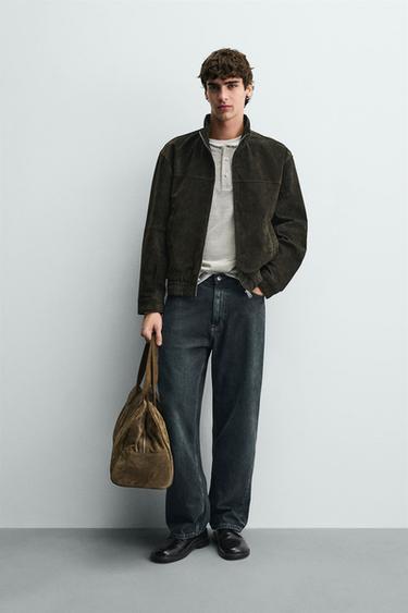 BLOUSON EN CUIR DAIM - Vert bouteille foncé de Zara