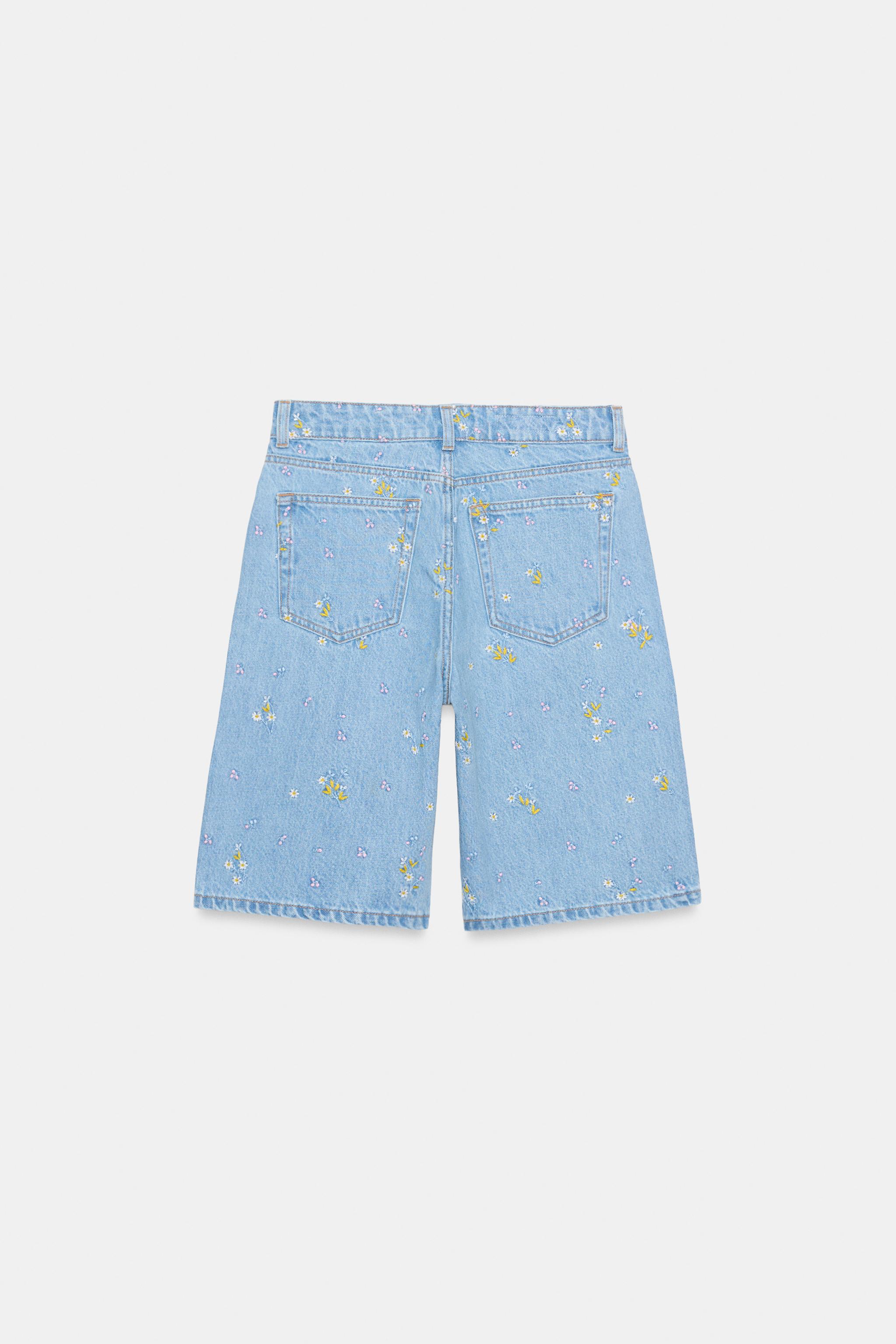 Z1975 EMBROIDERED FLORAL DENIM SHORTS SET
