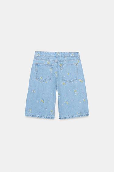 Z1975 EMBROIDERED FLORAL DENIM BERMUDA SHORTS - Mid-blue by Zara - Image 7