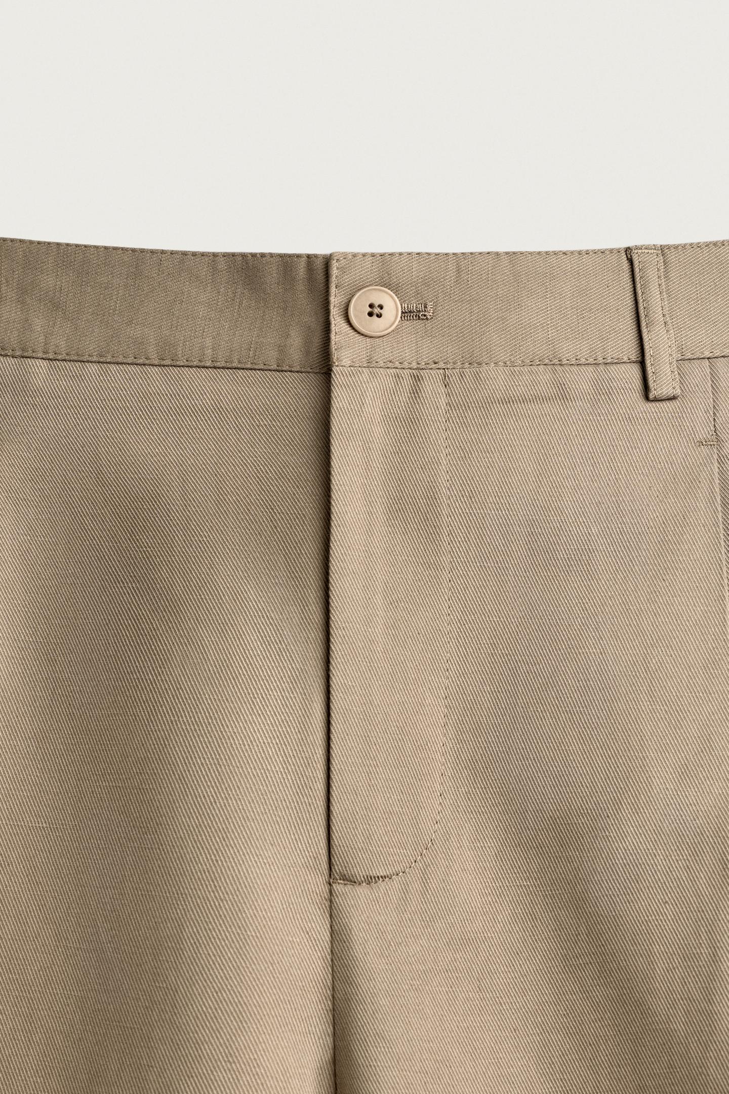 Мужские брюки Zara Relaxed Fit Pleated, цвет: Бежевый — фото 9