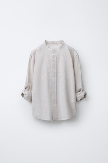STRIPED COTTON AND LINEN SHIRT - Light beige by Zara