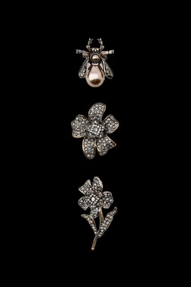 PACK OF 3 FLOWER AND BEE RHINESTONE BROOCHES - Gold / Silver by Zara - Image 0