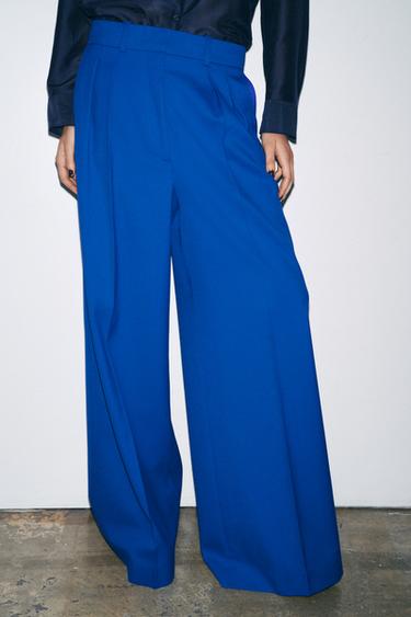 WEITE HOSE MIT ABNÄHERN ZW COLLECTION - Blau von Zara