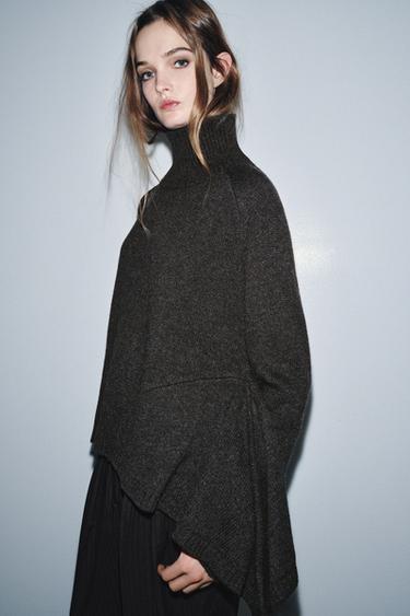 WOOL JUMPER WITH ASYMMETRIC HEM - Dark grey by Zara - Image 3