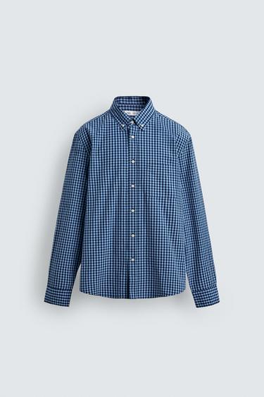 Zara PAMUČNA KOŠULJA REGULAR KROJA – plava / mornarsko plava