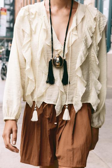 Zara CORD AND STONE BOX NECKLACE - Golden