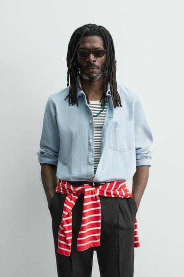Zaras JACQUARD DENIMSKJORTA AARON LEVINE X ZARA - Ljusblå