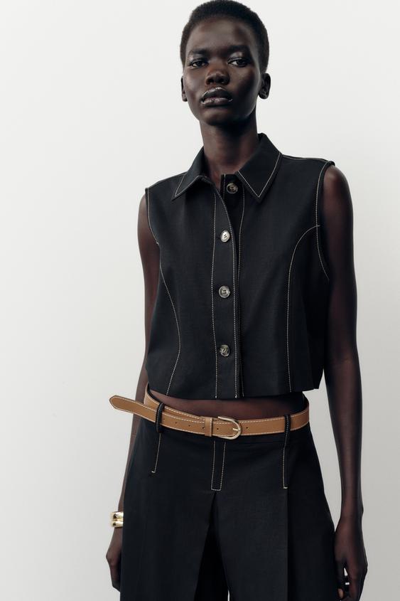 CONTRAST STITCHING STRAIGHT FIT VEST