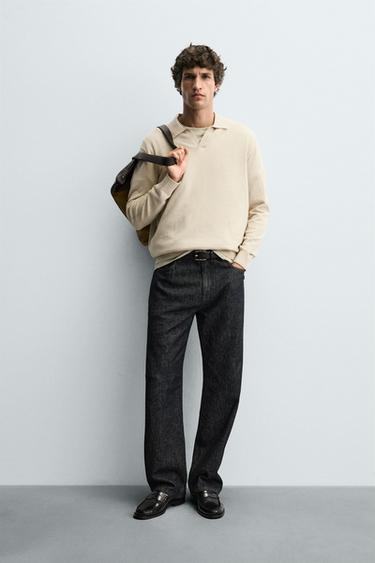 TEXTURED KNIT POLO SHIRT - Beige by Zara