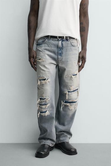 RIPPED LOOSE FIT JEANS - Light blue by Zara