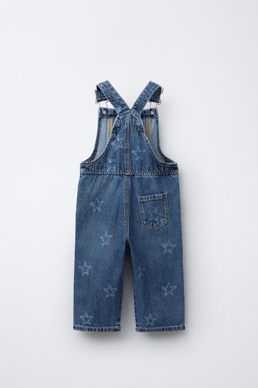 SALOPETTE LONGUE EN DENIM ÉTOILES BRODÉES - Bleu de Zara - Image 1