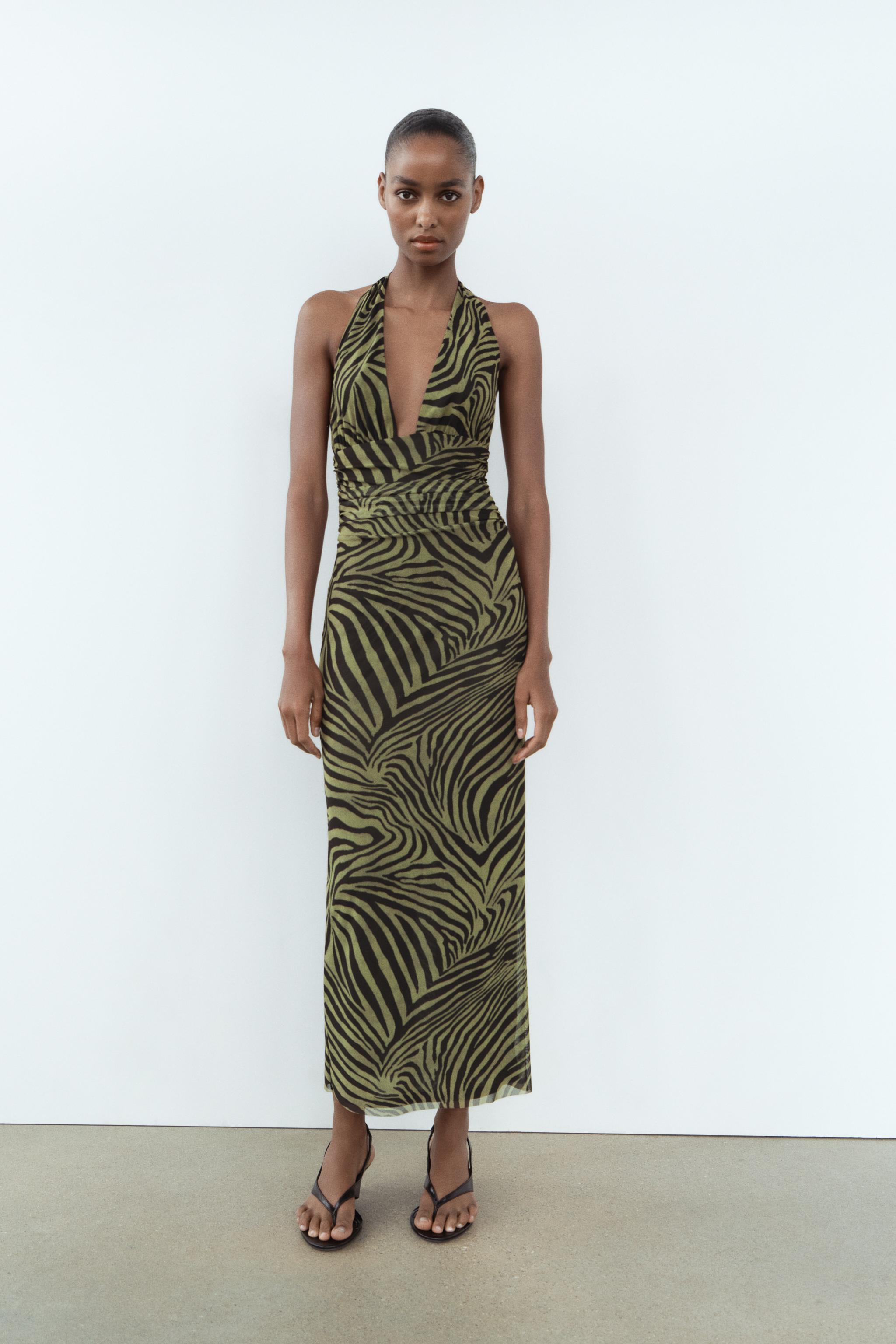 PRINTED TULLE DRESS - Greens | ZARA United States