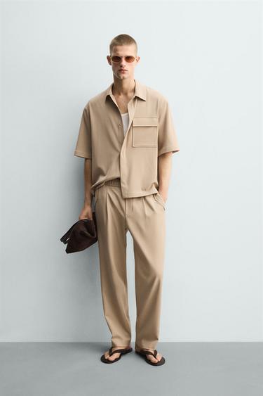 SOBRECAMISA RELAXED FIT BOLSILLO - Beige de Zara - Imagen 0