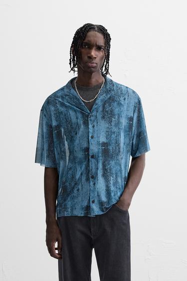 PRINTED SEMI-SHEER SHIRT - Blue by Zara