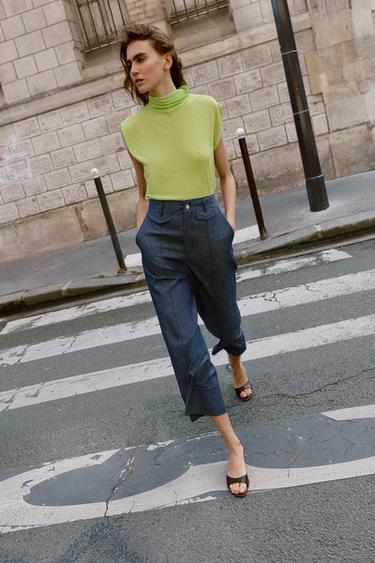 PANTALÓN CULOTTE CON LINO - Azul de Zara