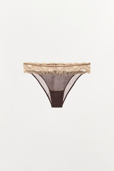 CONTRAST LACE BRIEFS - Light brown by Zara
