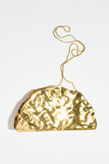 Zara METALLIC RIGID BOX BAG - Golden