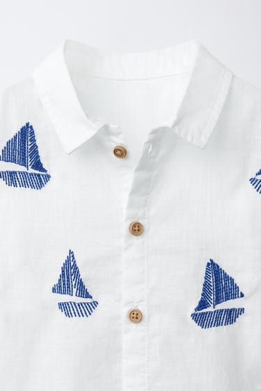 CAMISA DE VAIXELLS BRODATS - Blanc de Zara