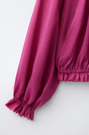 BLOUSE PLIS NERVURÉS AVEC RAMIE - Framboise de Zara - Image 3