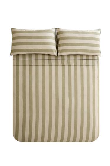 Zara Faded Cotton Striped duvet cover - Mid-green