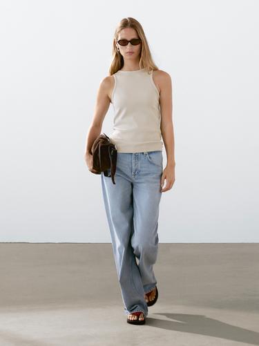 Zara Cotton blend halter-neck top - Stone