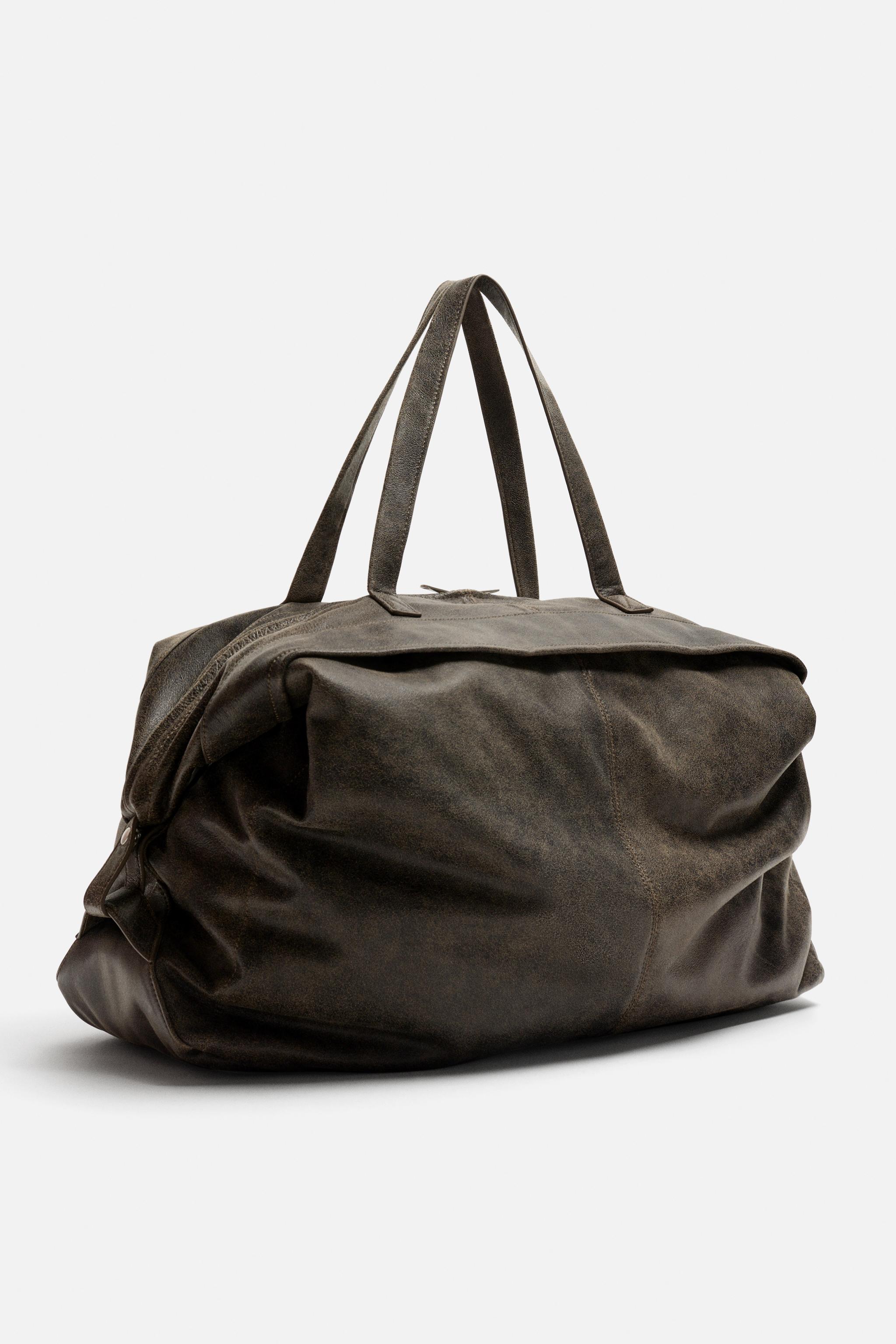 CRACKLED LEATHER TRAVEL SUITCASE - Black | ZARA United States