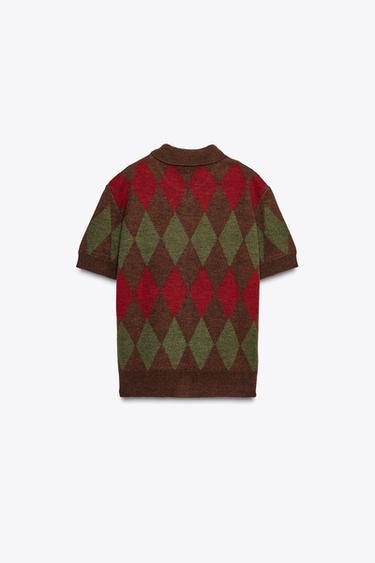 ARGYLE KNIT POLO CARDIGAN - Multicoloured by Zara - Image 5
