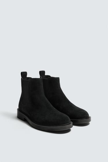 Zara LEATHER CHELSEA BOOTS - Black