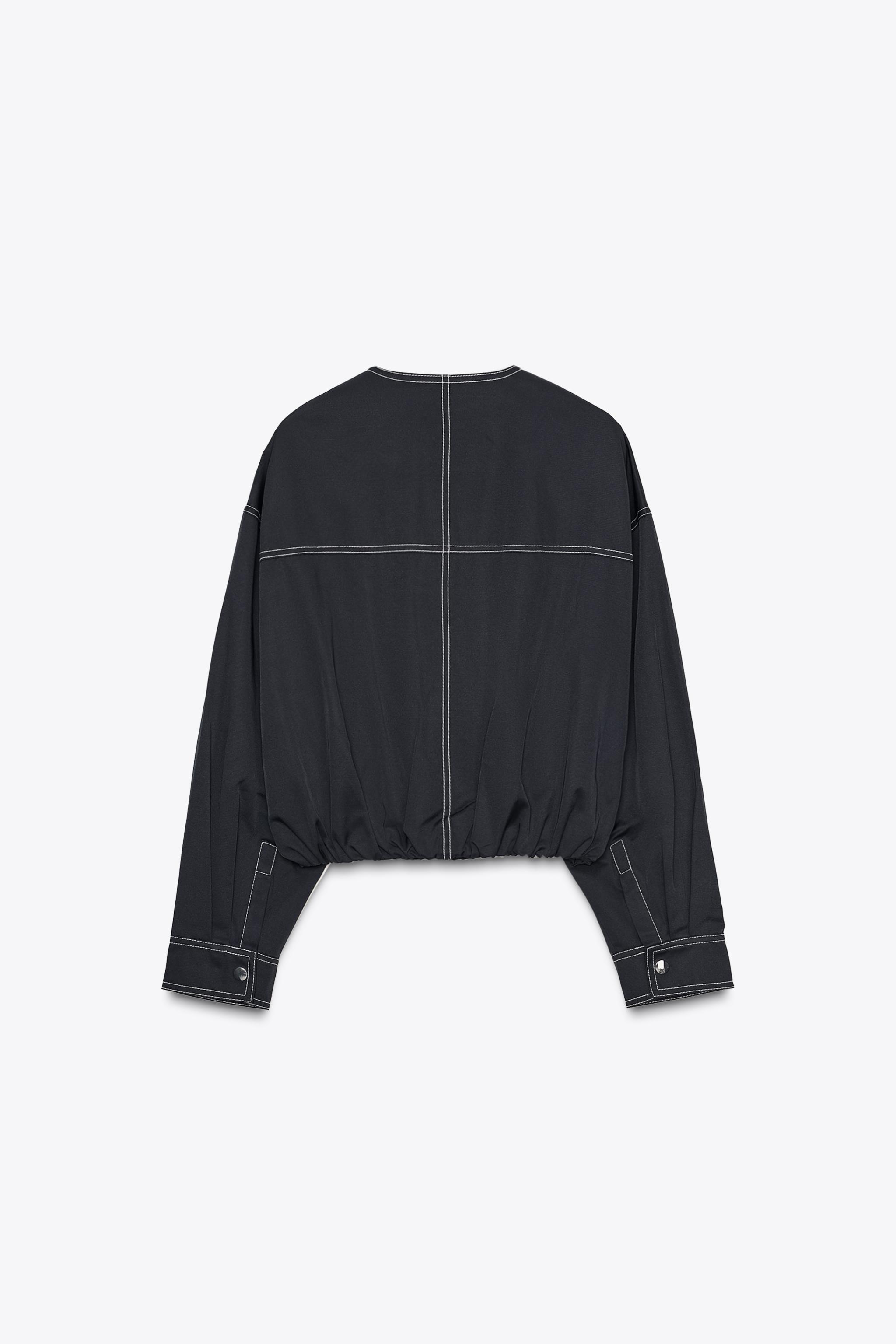 【完売品】 ZARA ザラ コントラスト ボンバー ジャケット ジッパー 紺色 完売品】 ZARA ザラ コントラスト ボンバー ジャケット ジッパー