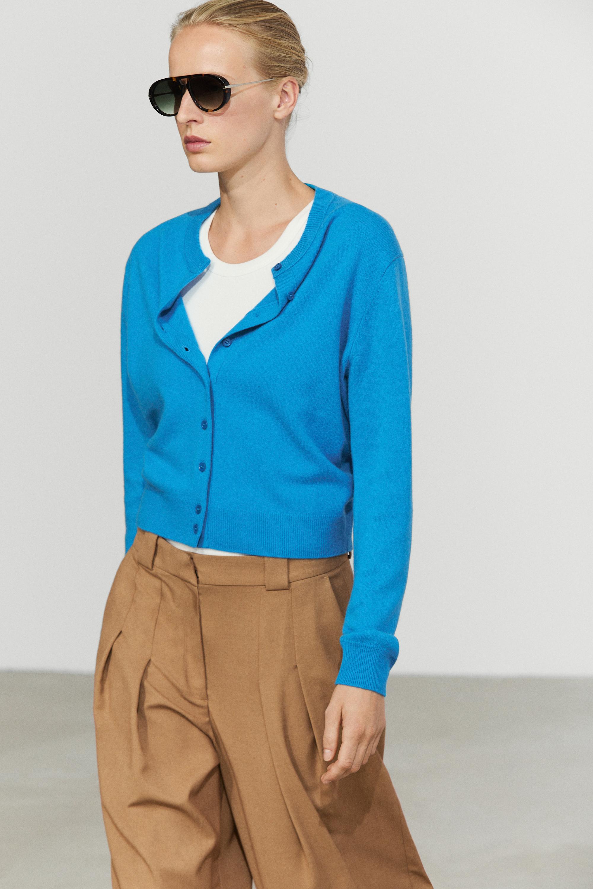 Button-detail knit cardigan — Turquoise