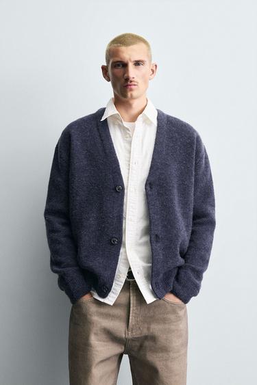 Zara TEXTURED KNIT CARDIGAN - Indigo