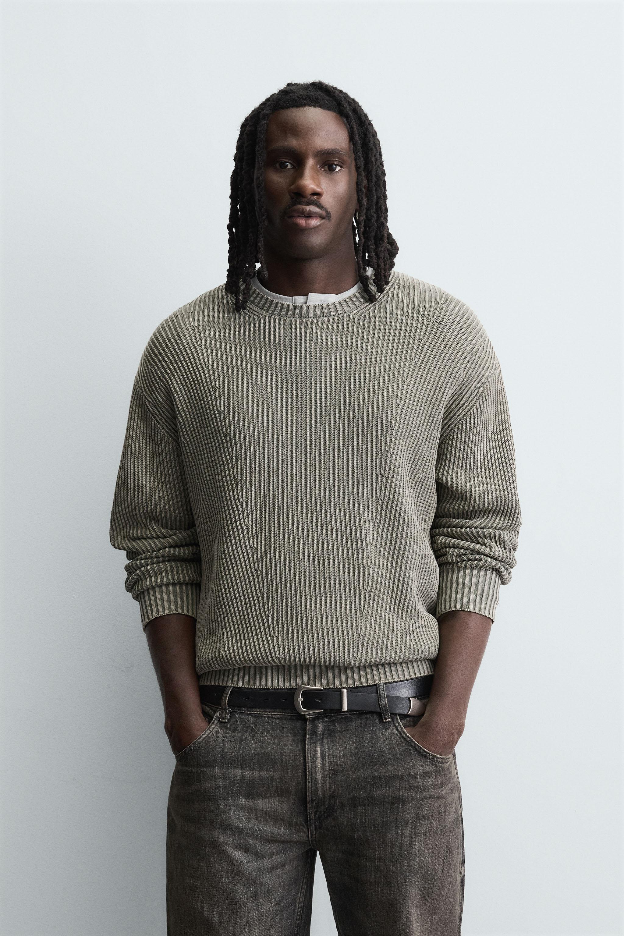 ウォッシュ加工リブセーター - グリーン | ZARA Japan / 日本