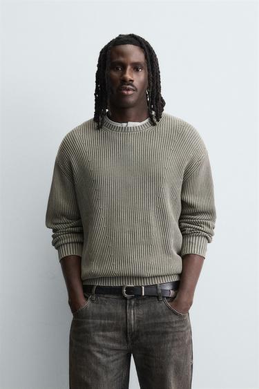 RIBBED WASHED SWEATER - Green by Zara