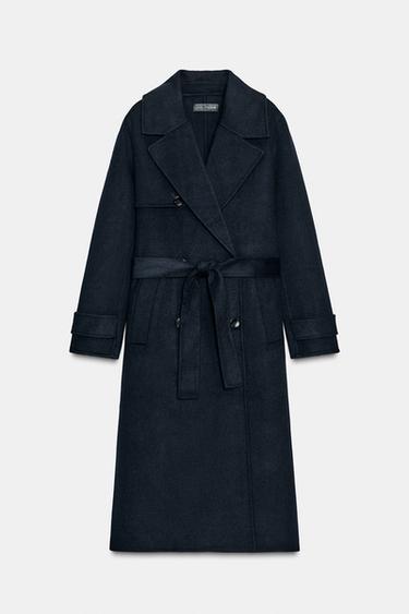 MANTEAU EN LAINE AVEC CEINTURE - bleu marine de Zara - Image 5