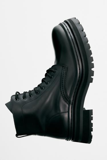 BOTA CORDONES PIEL - Negro de Zara