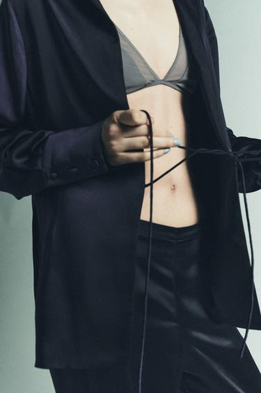 SATIN SHIRT WITH BOW - Blue / Navy by Zara - Image 7