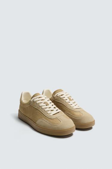 CONTRAST SOLE LEATHER TRAINERS - Sand Brown by Zara