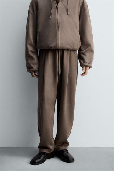 FAUX SUEDE PLEATED TROUSERS - Taupe grey by Zara