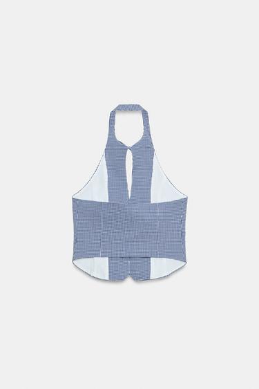 GINGHAM HALTER TOP - Navy / White by Zara - Image 8