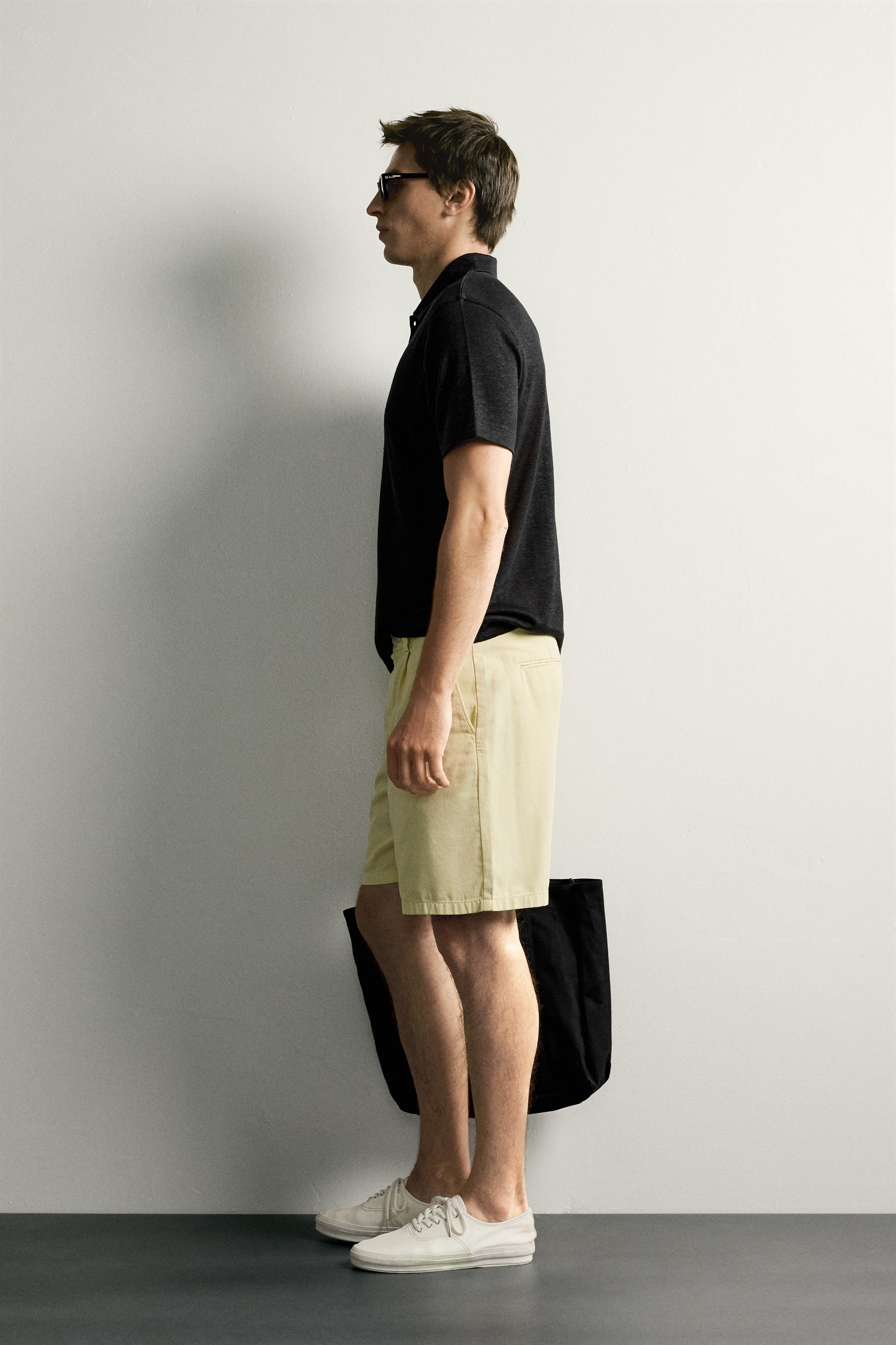 Мужские рубашки Zara HEMP-VISCOSE REGULAR FIT POLO SHIRT — фото 4